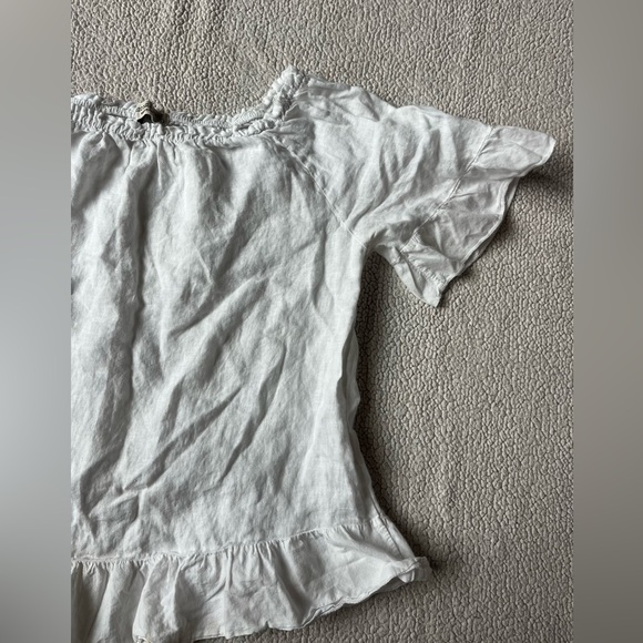 TERZO MILLENNIO WHITE OFF THE SHOULDER LINEN BLOUSE SIZE LARGE SUSTAINABLE - Picture 3 of 9